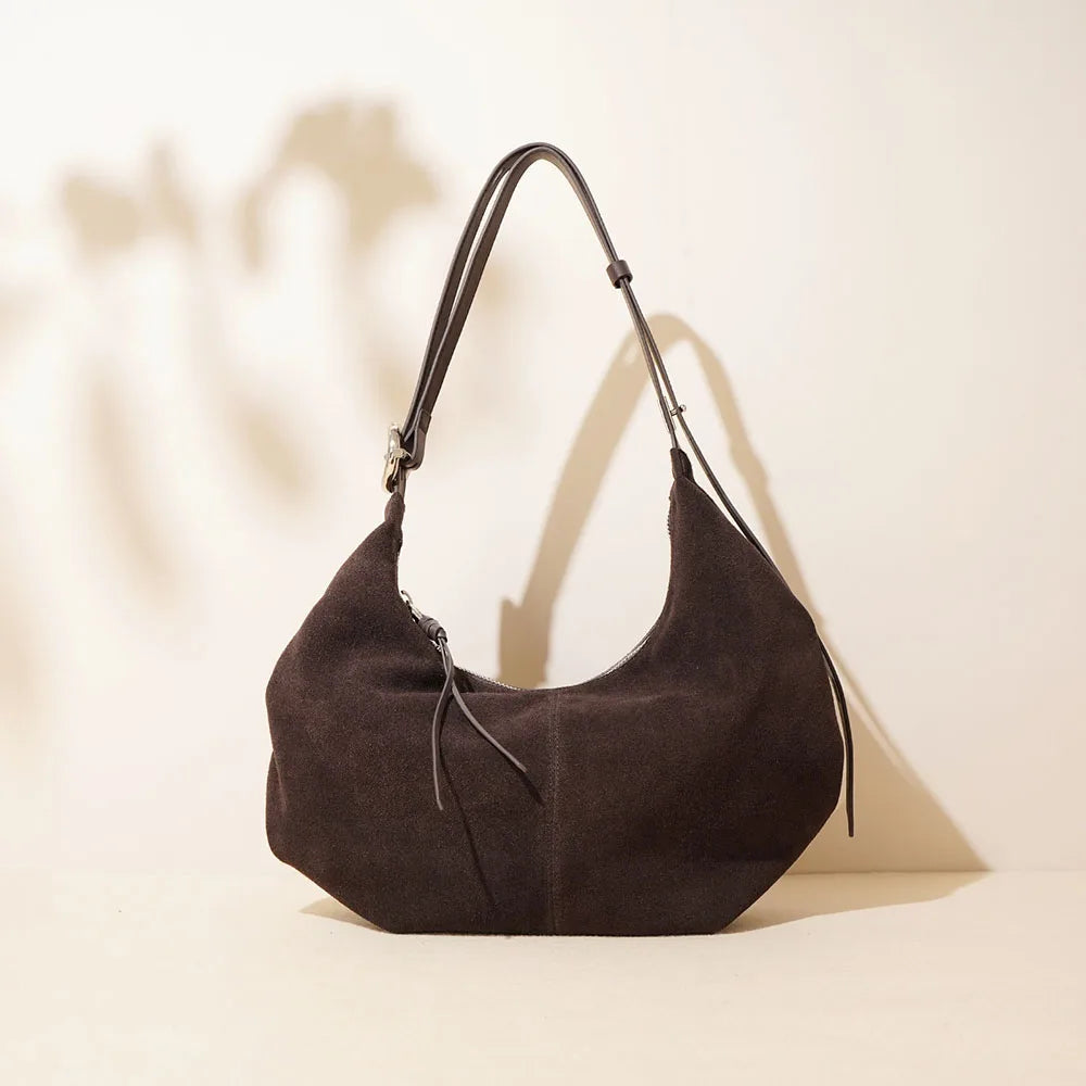 Luxury Ladies Suede Bag Half Moon Custom Leather Handbag Suede Shoulder Bag for Handbag Women Customise Tote Bag