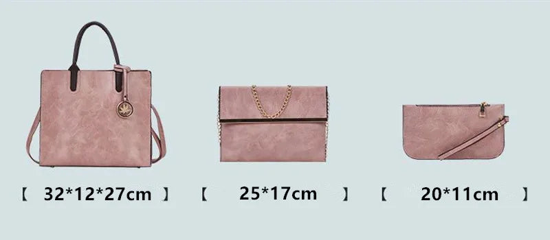 Ladies 3 in 1 Fashion Retro Pu Leather Tote Shoulder Bag Women's Lychee Printed Casual PU Leather 3 Pcs Set Messenger Handbags
