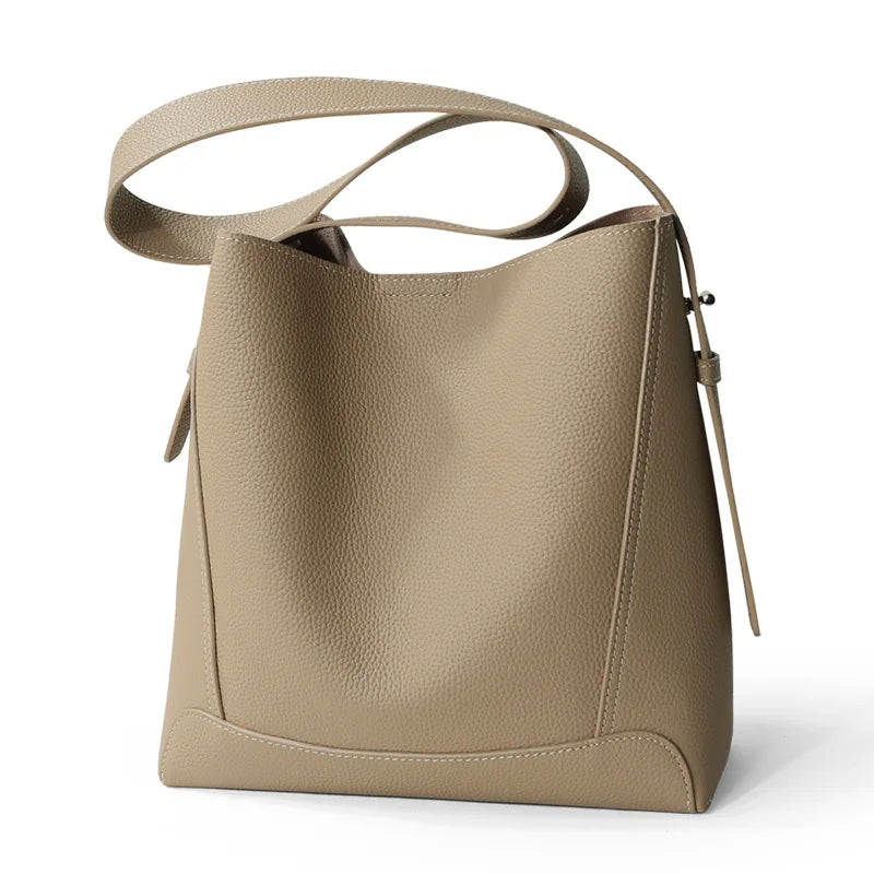 Factory Women Luxury Designer Full Grain Brown Genuine Leather Shoulder Bag Tote Shopping Cowhide Handbag for Ladies