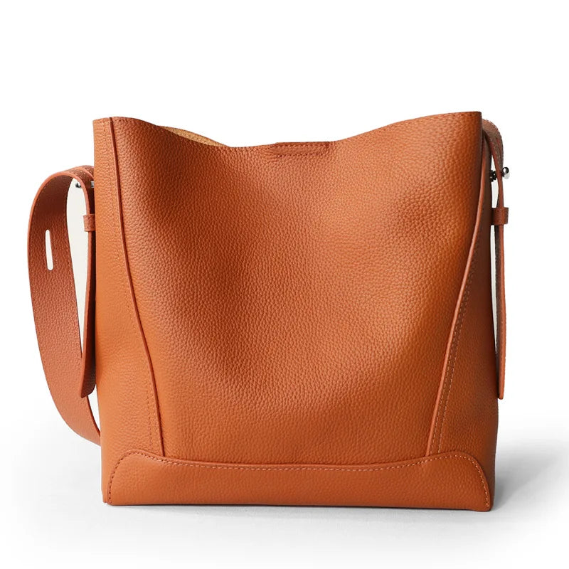 Factory Women Luxury Designer Full Grain Brown Genuine Leather Shoulder Bag Tote Shopping Cowhide Handbag for Ladies