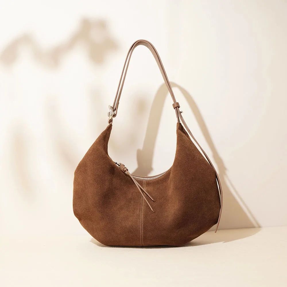 Luxury Ladies Suede Bag Half Moon Custom Leather Handbag Suede Shoulder Bag for Handbag Women Customise Tote Bag