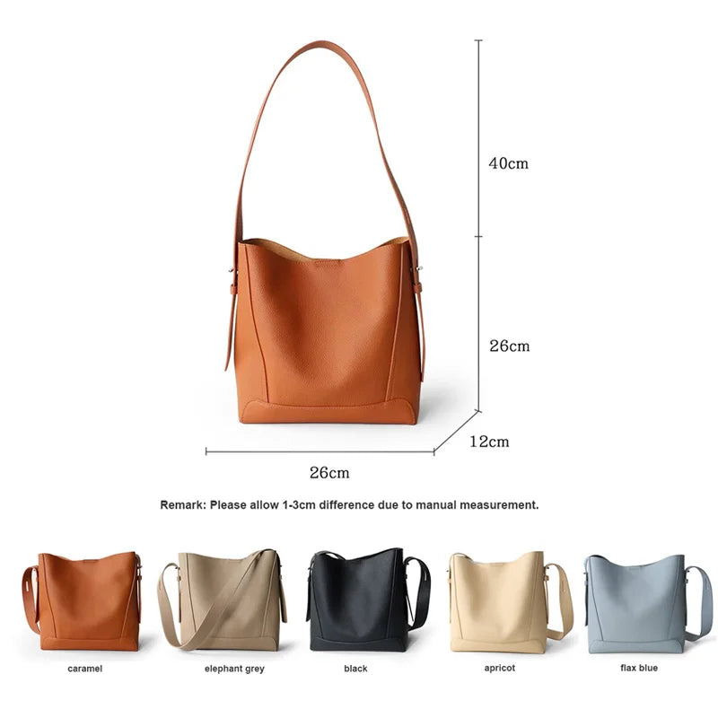 Factory Women Luxury Designer Full Grain Brown Genuine Leather Shoulder Bag Tote Shopping Cowhide Handbag for Ladies