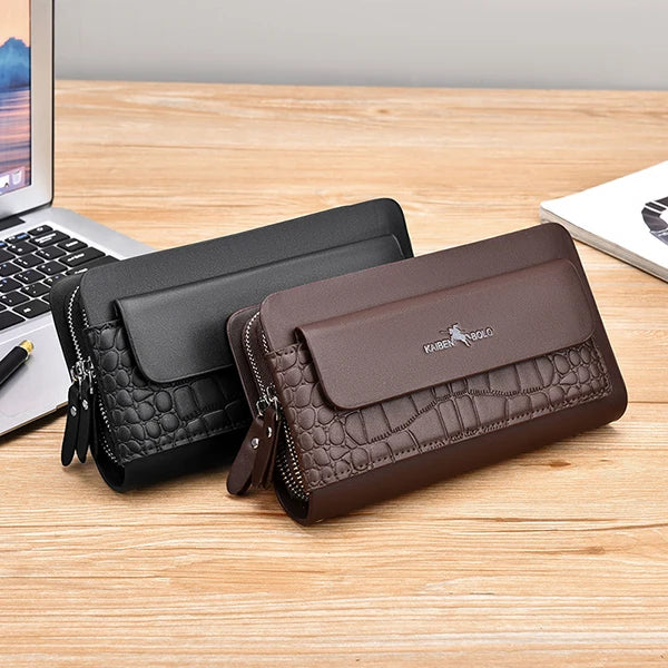New Crocodile Pattern Men's Handbag Fashion Large Capacity Handbag Double Zipper Multi Card PU Leather Handbag BusinessMen's Bag