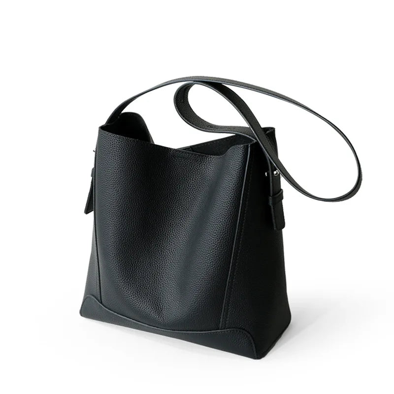 Factory Women Luxury Designer Full Grain Brown Genuine Leather Shoulder Bag Tote Shopping Cowhide Handbag for Ladies