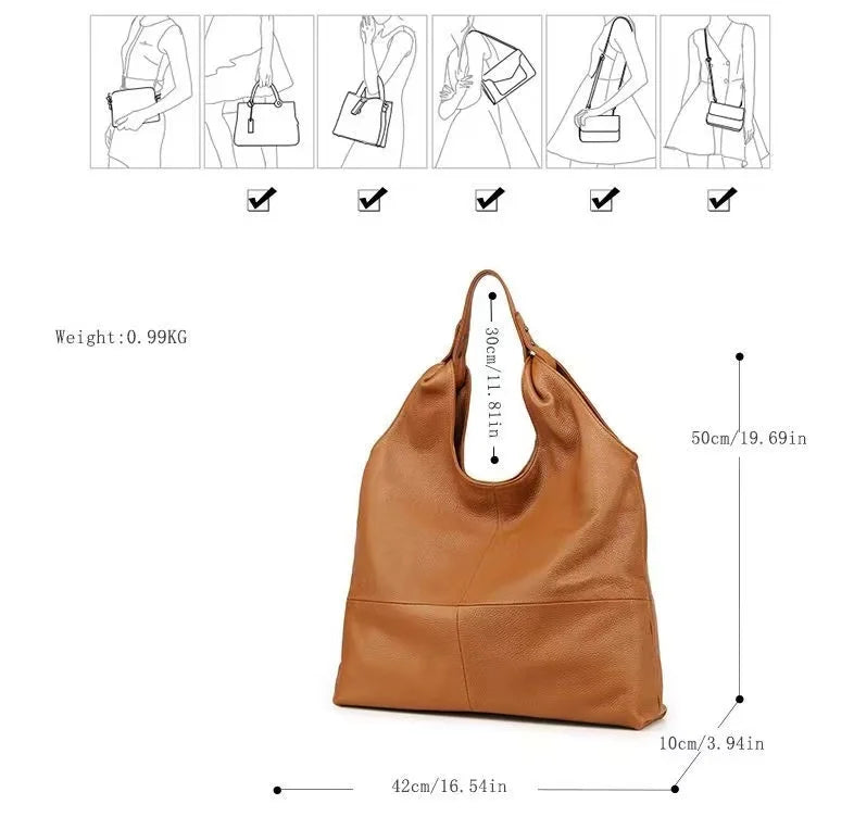 2024 Simple Single Shoulder Bag Large Capacity Light Luxury Head Layer Cowhide Women's Handbag Durable Ladies Shopping Tote
