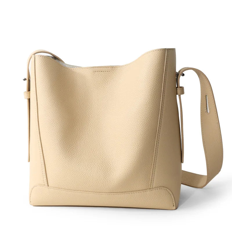 Factory Women Luxury Designer Full Grain Brown Genuine Leather Shoulder Bag Tote Shopping Cowhide Handbag for Ladies
