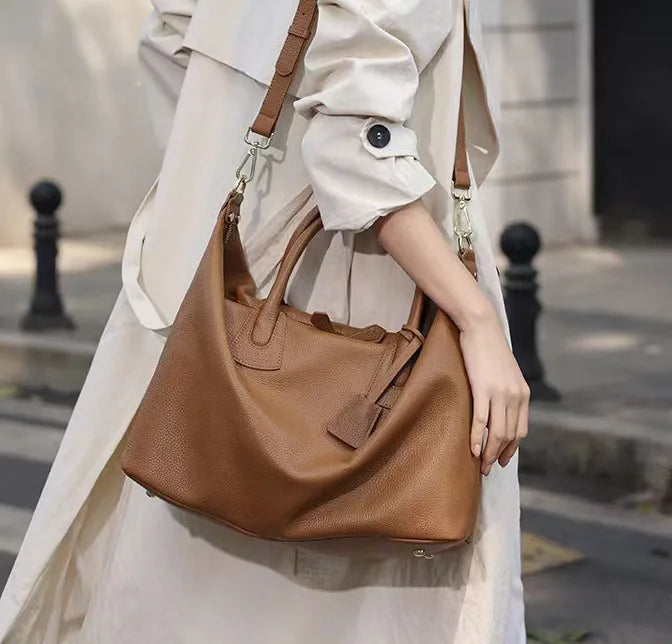 Premium Texture Women's Handbag Large Capacity Travel Bag Genuine Leather Ladies Single Shoulder Crossbody Tote Luxury Fashion