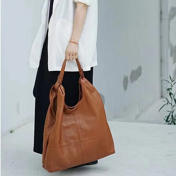 2024 Simple Single Shoulder Bag Large Capacity Light Luxury Head Layer Cowhide Women's Handbag Durable Ladies Shopping Tote