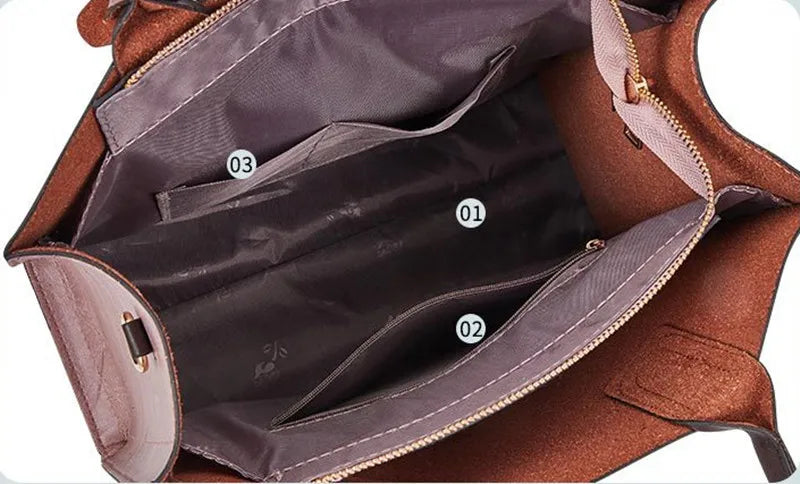 Ladies 3 in 1 Fashion Retro Pu Leather Tote Shoulder Bag Women's Lychee Printed Casual PU Leather 3 Pcs Set Messenger Handbags