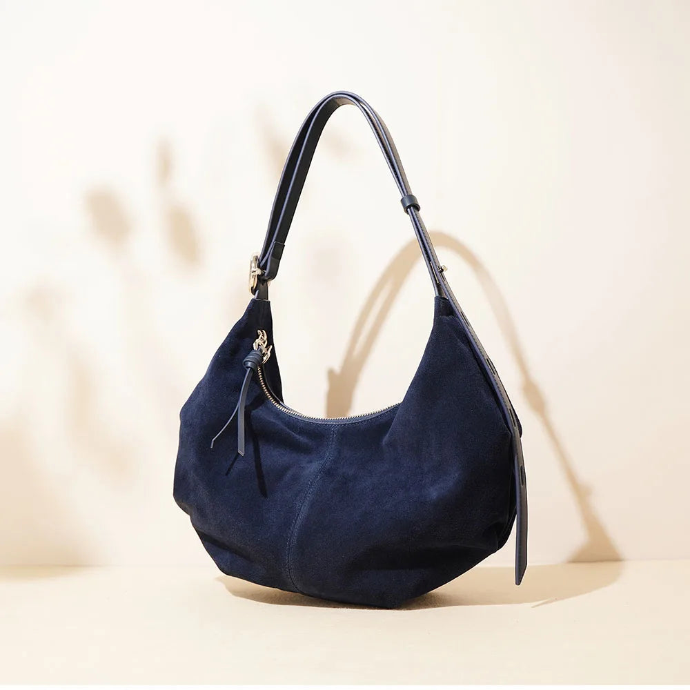 Luxury Ladies Suede Bag Half Moon Custom Leather Handbag Suede Shoulder Bag for Handbag Women Customise Tote Bag