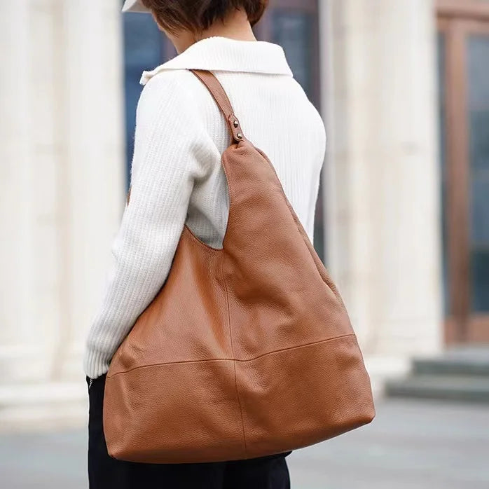 2024 Simple Single Shoulder Bag Large Capacity Light Luxury Head Layer Cowhide Women's Handbag Durable Ladies Shopping Tote