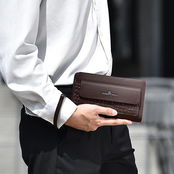 New Crocodile Pattern Men's Handbag Fashion Large Capacity Handbag Double Zipper Multi Card PU Leather Handbag BusinessMen's Bag