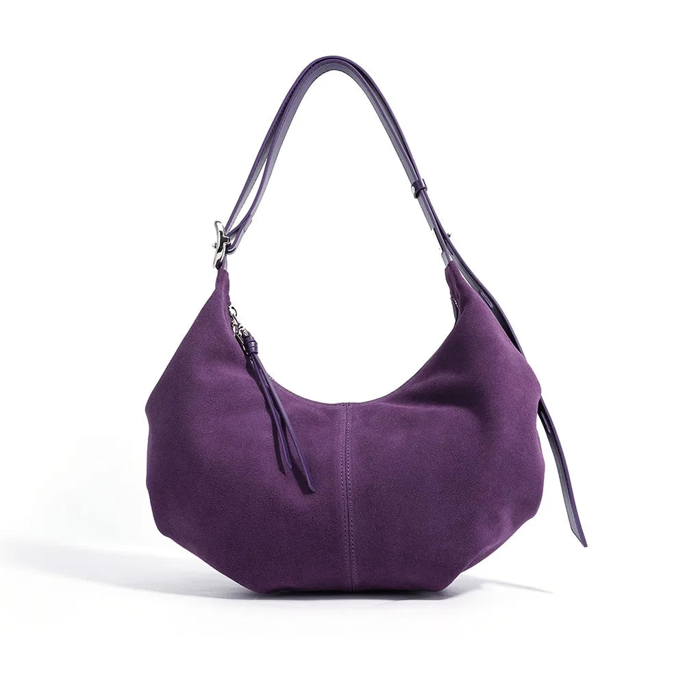 Luxury Ladies Suede Bag Half Moon Custom Leather Handbag Suede Shoulder Bag for Handbag Women Customise Tote Bag