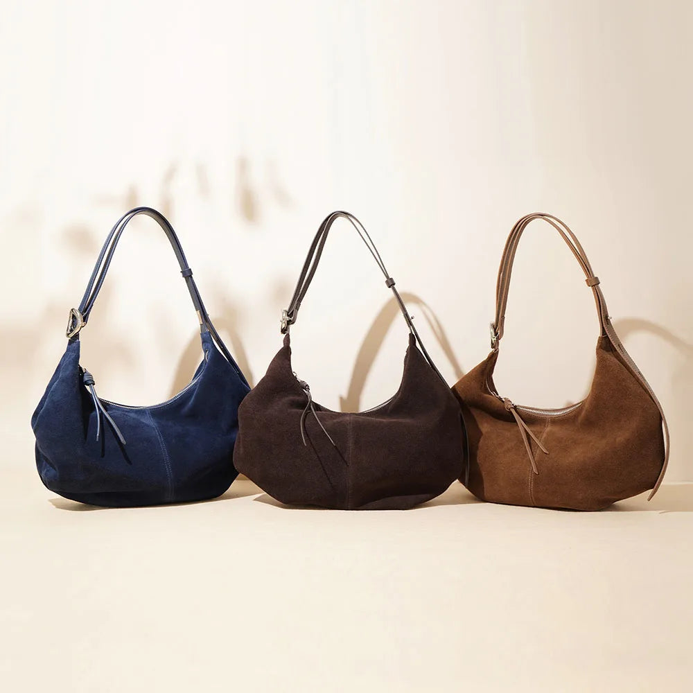 Luxury Ladies Suede Bag Half Moon Custom Leather Handbag Suede Shoulder Bag for Handbag Women Customise Tote Bag