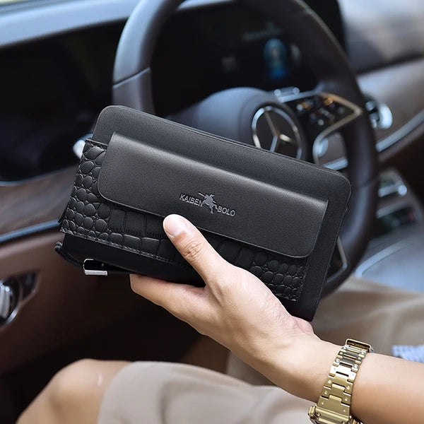 New Crocodile Pattern Men's Handbag Fashion Large Capacity Handbag Double Zipper Multi Card PU Leather Handbag BusinessMen's Bag