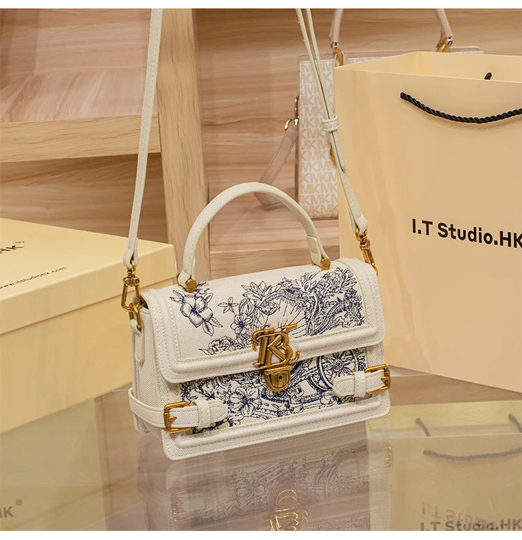 Women's handbag, handbag, women's 2024 new high-end texture summer designer single shoulder crossbody embroidered square bag