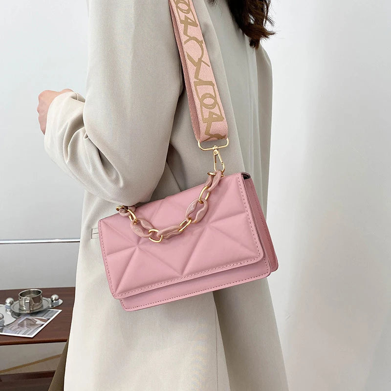 Fashion Women Shoulder Bag Handbags PU Leather Flap Female Large Capacity Metal Chain Casual Crossobdy Clutch Pouch