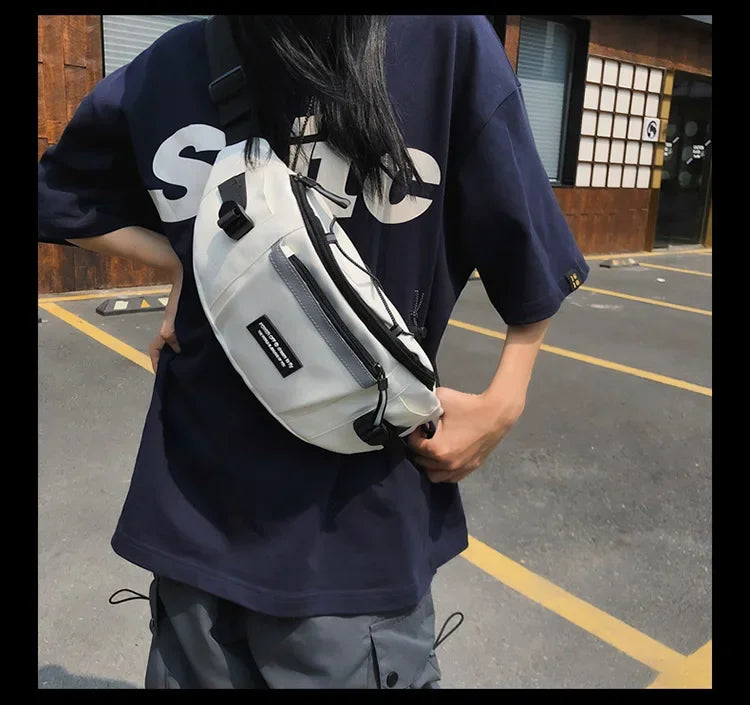 Korean Y2K Chest Bag Women and Men Purses and Handbags Reflective Stripe Waist Bag Student Crossbody Bags Sling Shoulder Bag