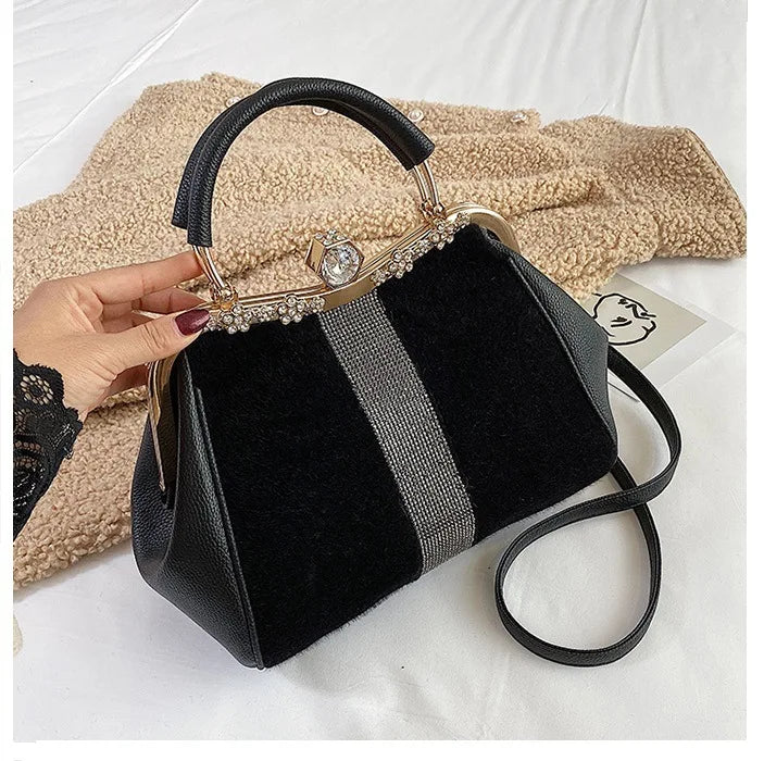 Lady handbags 2025 new set auger fashionable joker imitation horsehair atmosphere one shoulder clip with the bag in bag