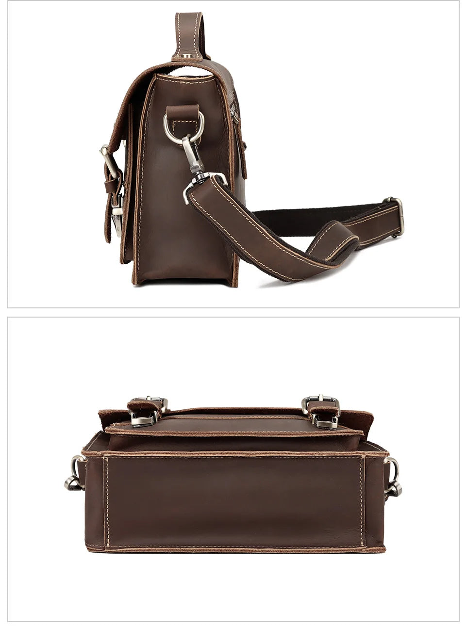 HUMERPAUL Crazy Horse Leather Men Messenger Bag Vintage Large Capacity Crossbody Bag Handbags Multifunctional Business Briefcase