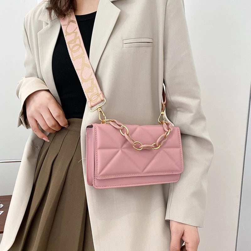 Fashion Women Shoulder Bag Handbags PU Leather Flap Female Large Capacity Metal Chain Casual Crossobdy Clutch Pouch