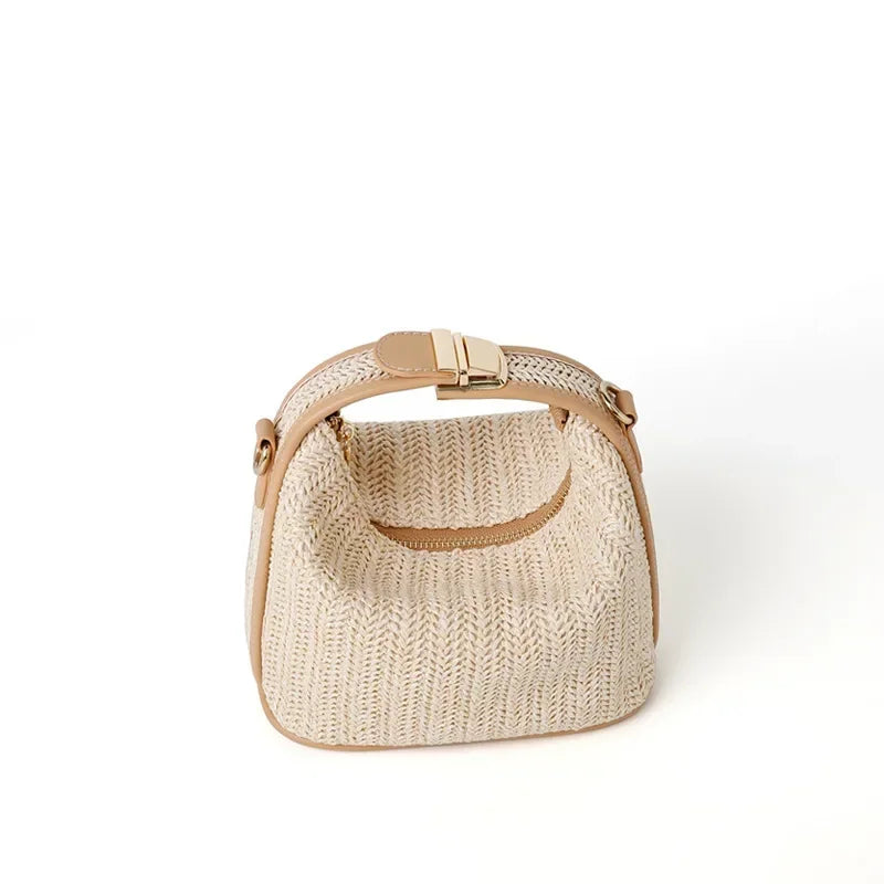 Yogodlns Summer Small Straw Handbag Trendy Shoulder Bag Woven Bucket Crossbody Bag Casual Seaside Beach Bag Gilrs Handle Tote