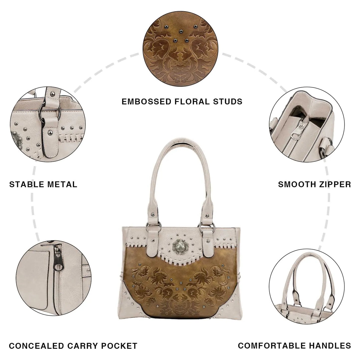 Celela Shoulder Bags for Women Tote Bag Large Ladies Quality Leather Vintage Western Purse Embossed Concho Studs Handbags