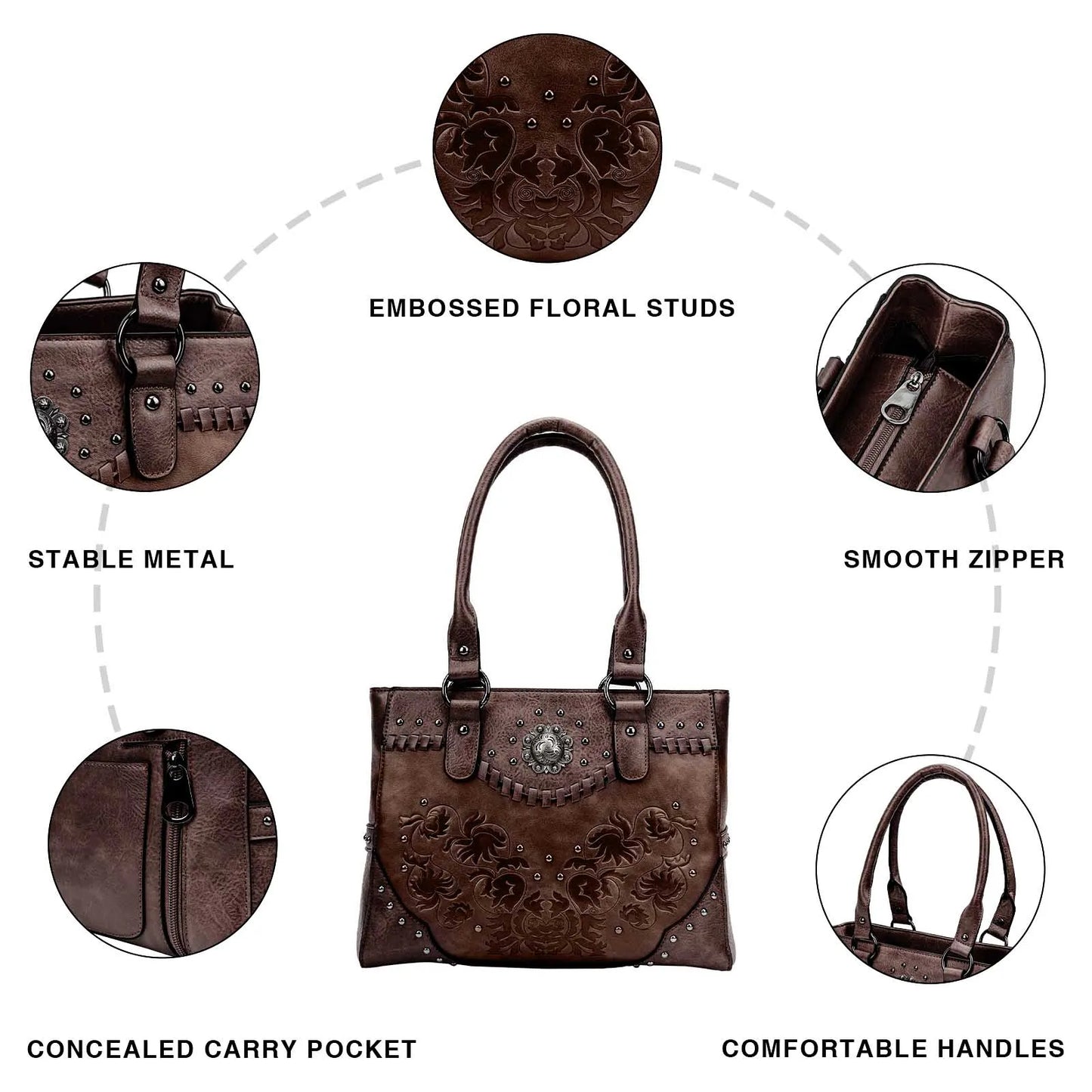 Celela Shoulder Bags for Women Tote Bag Large Ladies Quality Leather Vintage Western Purse Embossed Concho Studs Handbags