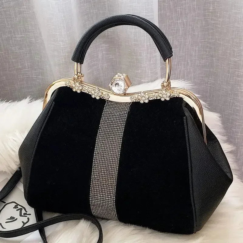Lady handbags 2025 new set auger fashionable joker imitation horsehair atmosphere one shoulder clip with the bag in bag