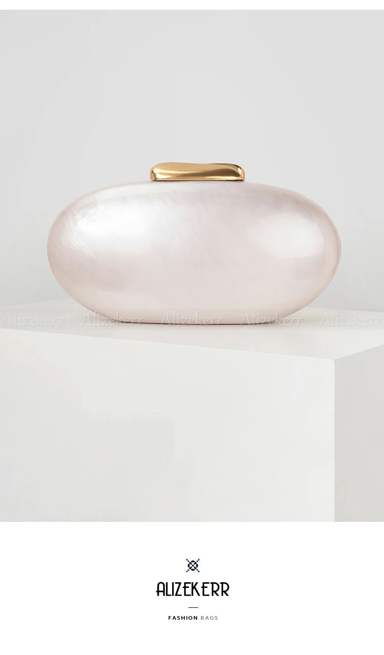 Alizekerr Oval Shaped Acrylic Evening Handbags For Wedding Party Women Boutique Elegant Clutch Purses Ladies Chain Shoulder Bags