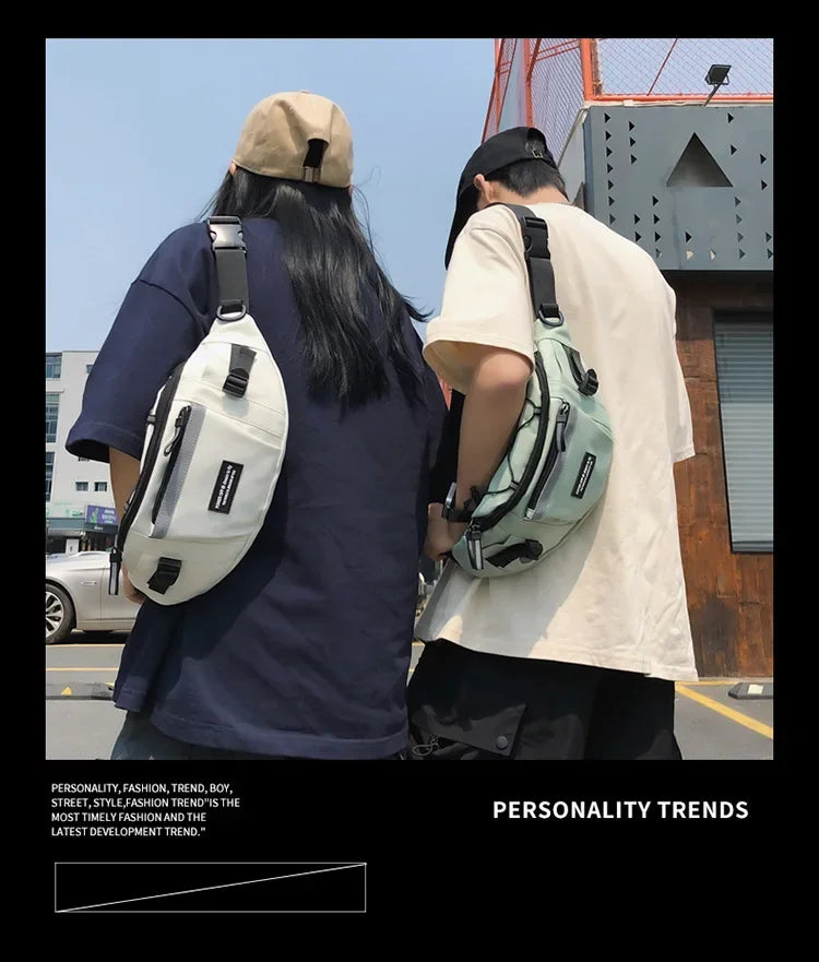 Korean Y2K Chest Bag Women and Men Purses and Handbags Reflective Stripe Waist Bag Student Crossbody Bags Sling Shoulder Bag