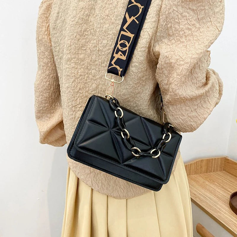 Fashion Women Shoulder Bag Handbags PU Leather Flap Female Large Capacity Metal Chain Casual Crossobdy Clutch Pouch