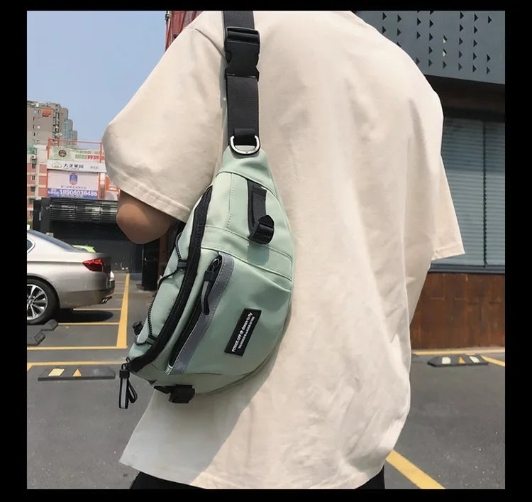 Korean Y2K Chest Bag Women and Men Purses and Handbags Reflective Stripe Waist Bag Student Crossbody Bags Sling Shoulder Bag