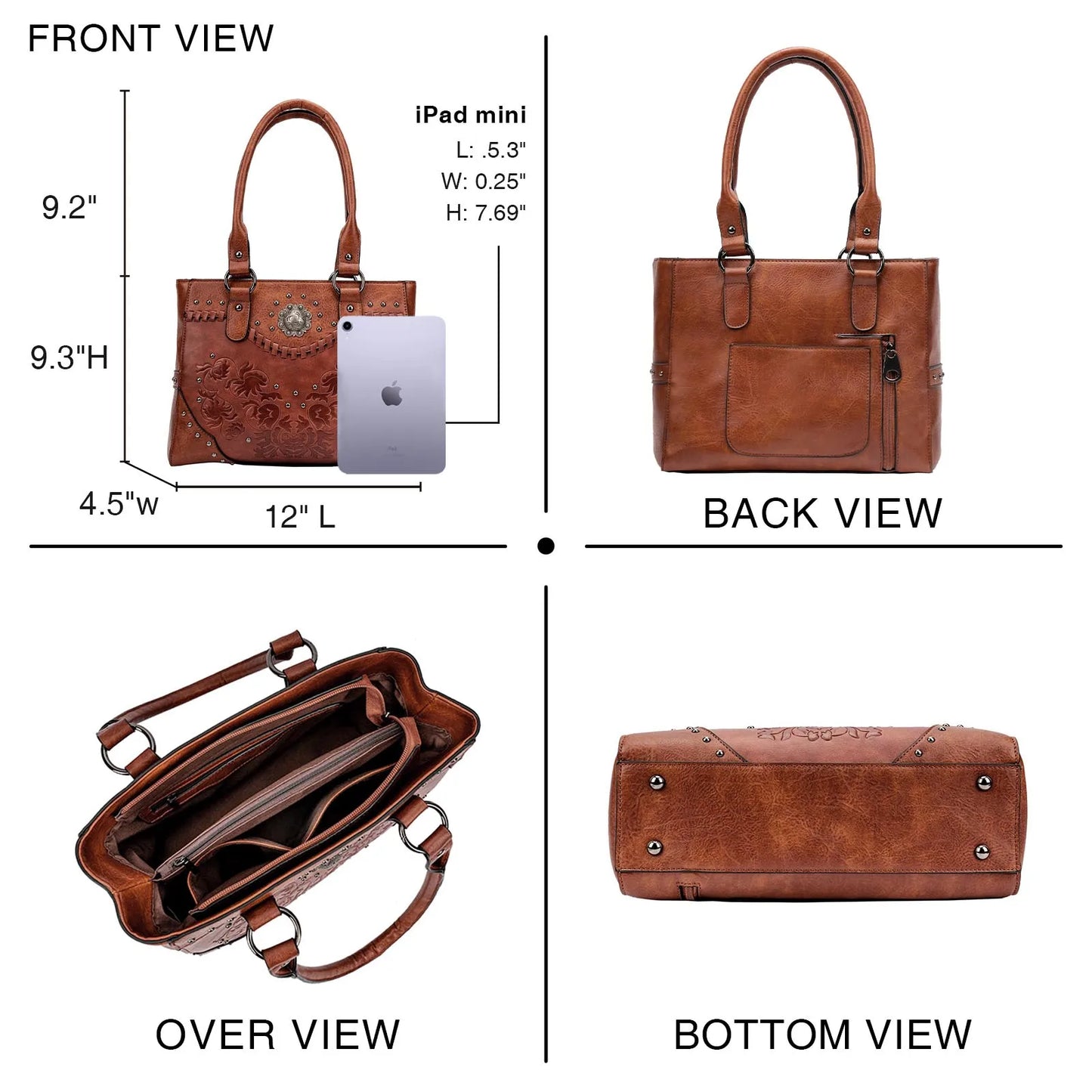 Celela Shoulder Bags for Women Tote Bag Large Ladies Quality Leather Vintage Western Purse Embossed Concho Studs Handbags
