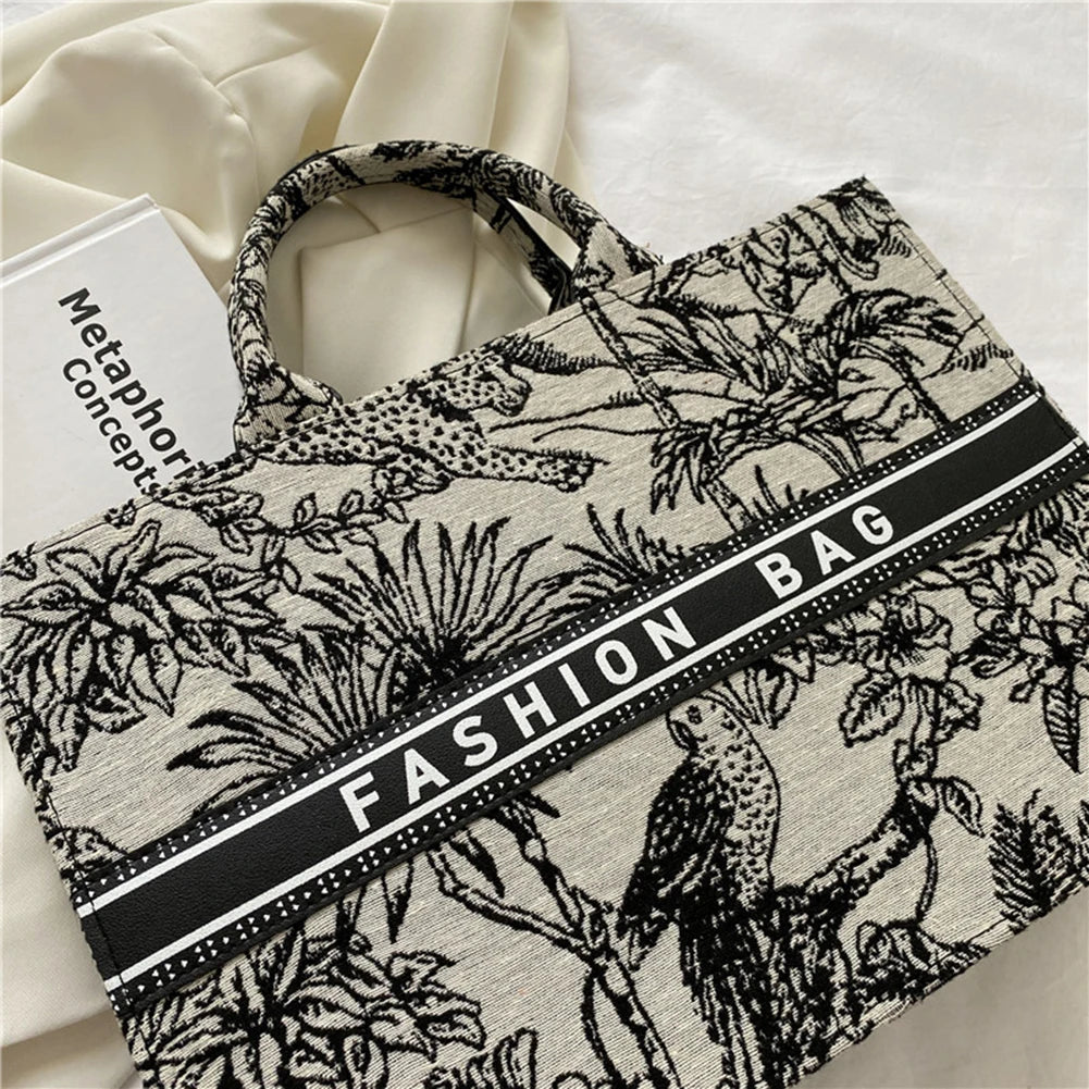 Fashion Ladies Canvas Printing Top-handle Tote Bag Female Casual Printing Creative Design Large Capacity Handbags