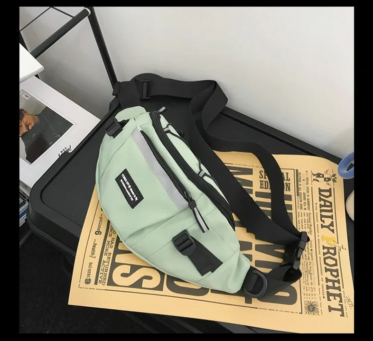 Korean Y2K Chest Bag Women and Men Purses and Handbags Reflective Stripe Waist Bag Student Crossbody Bags Sling Shoulder Bag