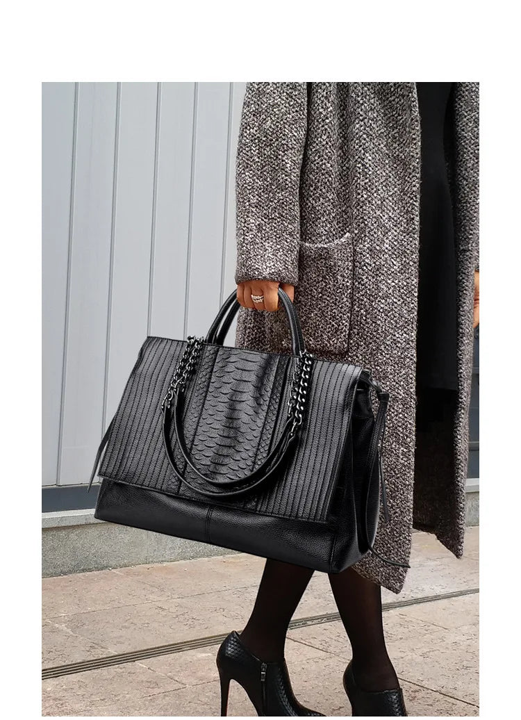 Women handbag luxury Simple crocodile leather handbags Chain Women's shoulder bag black big Totes