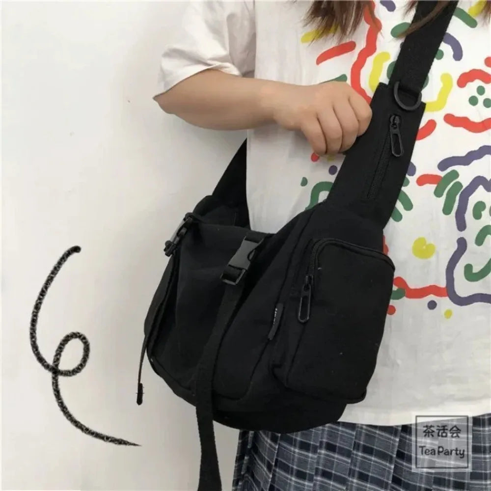 Japanese Harajuku Women Messenger Bag Solid Color Canvas Crossbody Bags Student Large Capacity Handbags Shoulder Bag