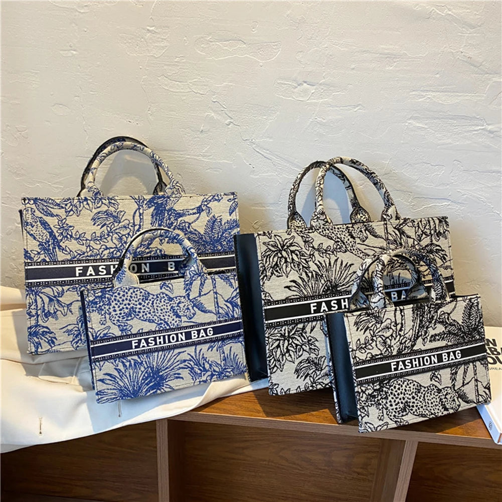 Fashion Ladies Canvas Printing Top-handle Tote Bag Female Casual Printing Creative Design Large Capacity Handbags