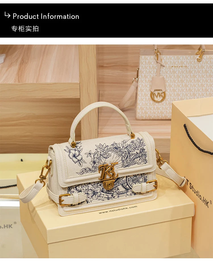 Women's handbag, handbag, women's 2024 new high-end texture summer designer single shoulder crossbody embroidered square bag