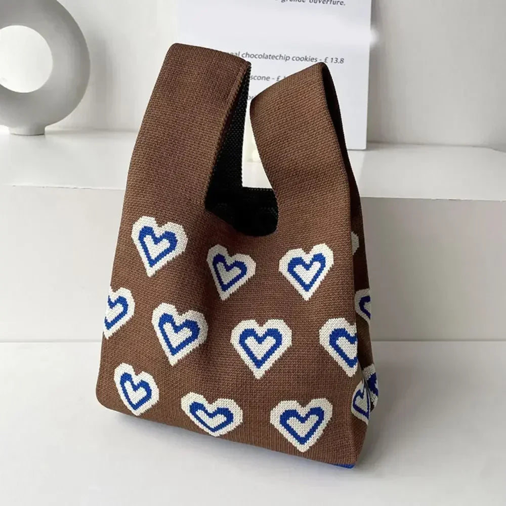 Cat Knit Handbag Fashion Knit Handmade Shopping Bags High-capacity Knot Wrist Bag Girls