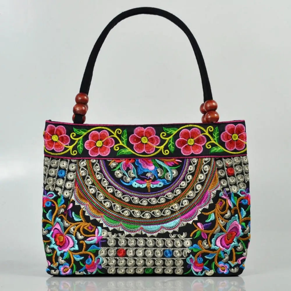 Fashion Embroidered Women's Canvas Handbags Ethnic Floral Embroidered Women's Handbags Bucket Bag