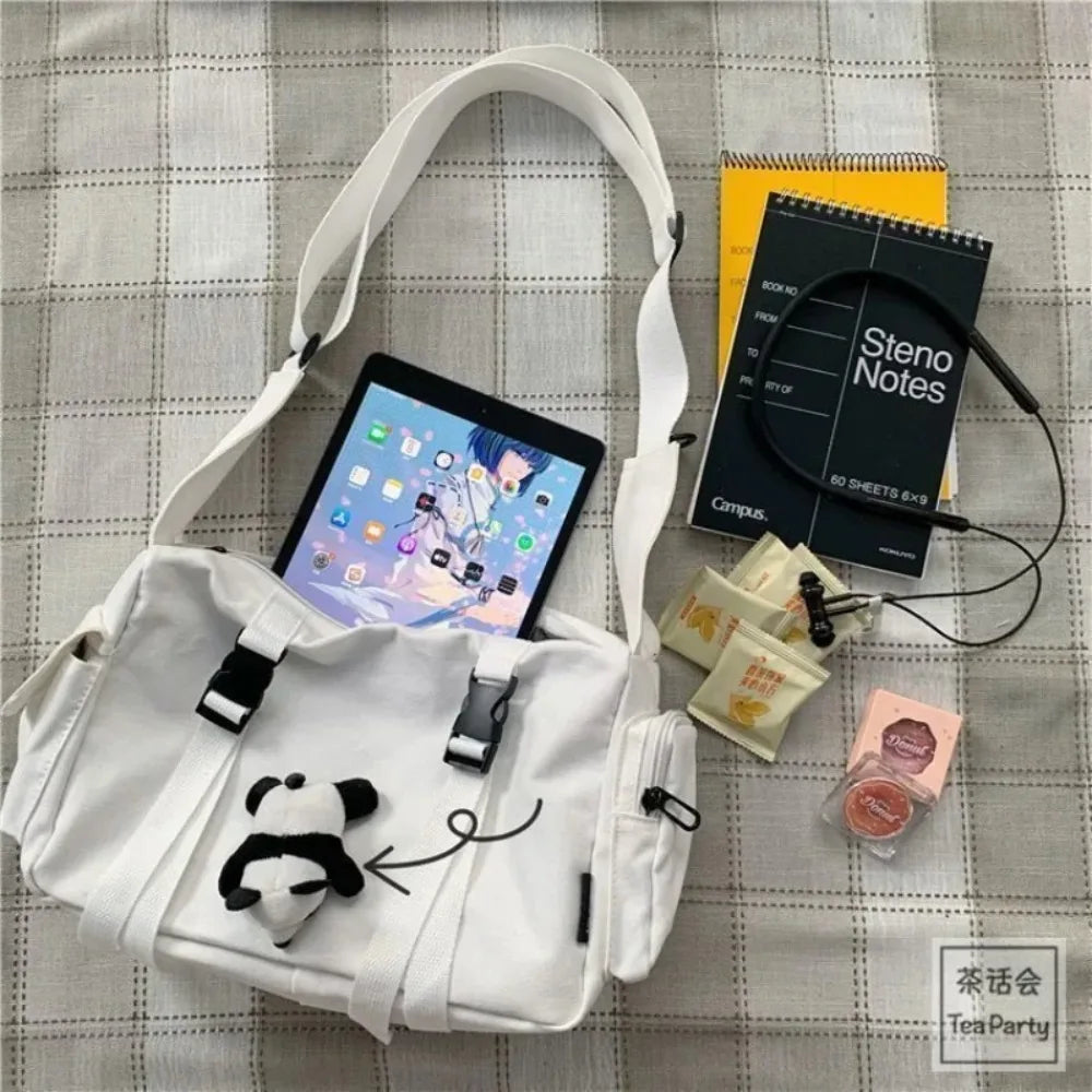 Japanese Harajuku Women Messenger Bag Solid Color Canvas Crossbody Bags Student Large Capacity Handbags Shoulder Bag