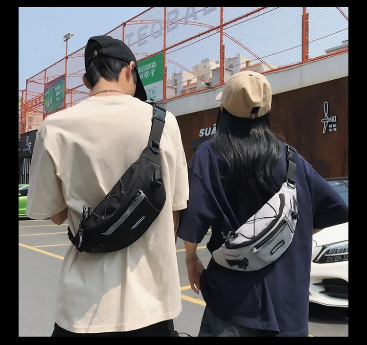 Korean Y2K Chest Bag Women and Men Purses and Handbags Reflective Stripe Waist Bag Student Crossbody Bags Sling Shoulder Bag