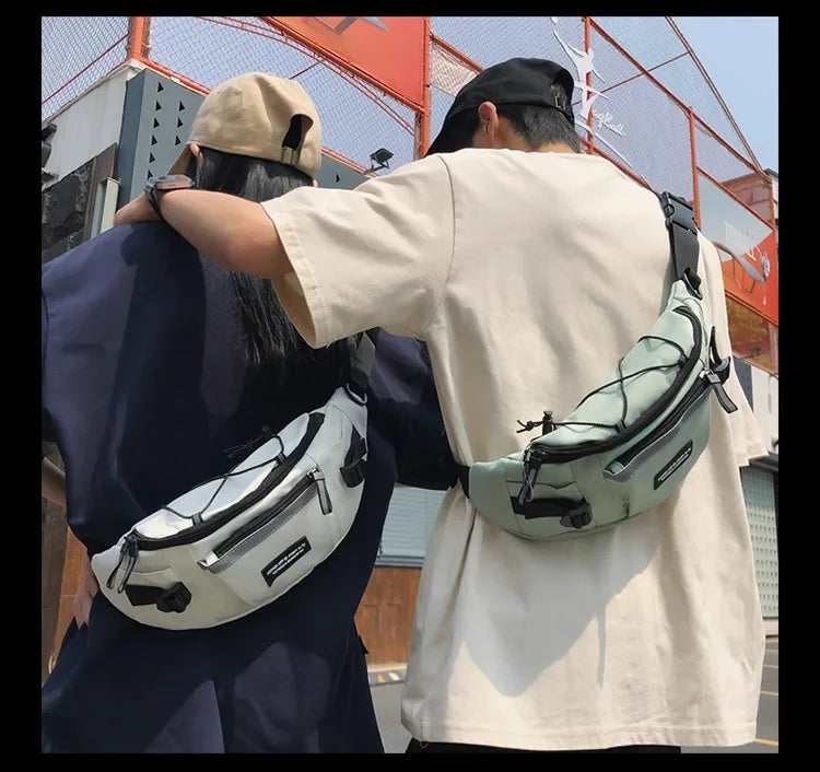 Korean Y2K Chest Bag Women and Men Purses and Handbags Reflective Stripe Waist Bag Student Crossbody Bags Sling Shoulder Bag