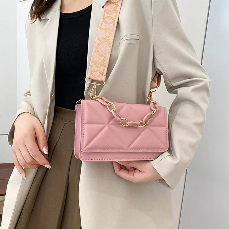 Fashion Women Shoulder Bag Handbags PU Leather Flap Female Large Capacity Metal Chain Casual Crossobdy Clutch Pouch