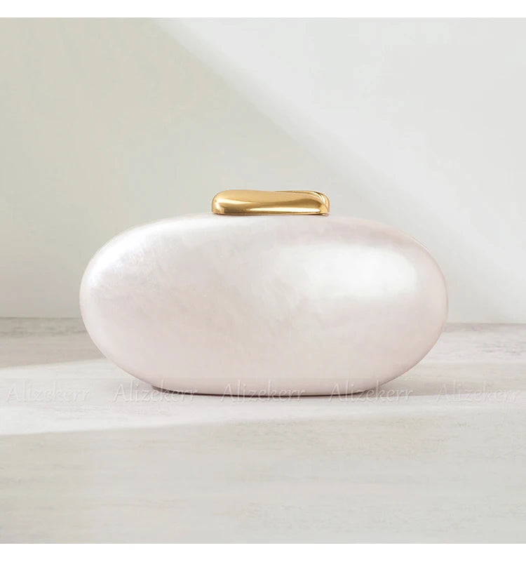 Alizekerr Oval Shaped Acrylic Evening Handbags For Wedding Party Women Boutique Elegant Clutch Purses Ladies Chain Shoulder Bags