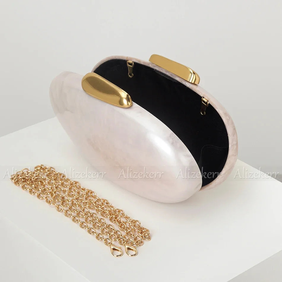 Alizekerr Oval Shaped Acrylic Evening Handbags For Wedding Party Women Boutique Elegant Clutch Purses Ladies Chain Shoulder Bags