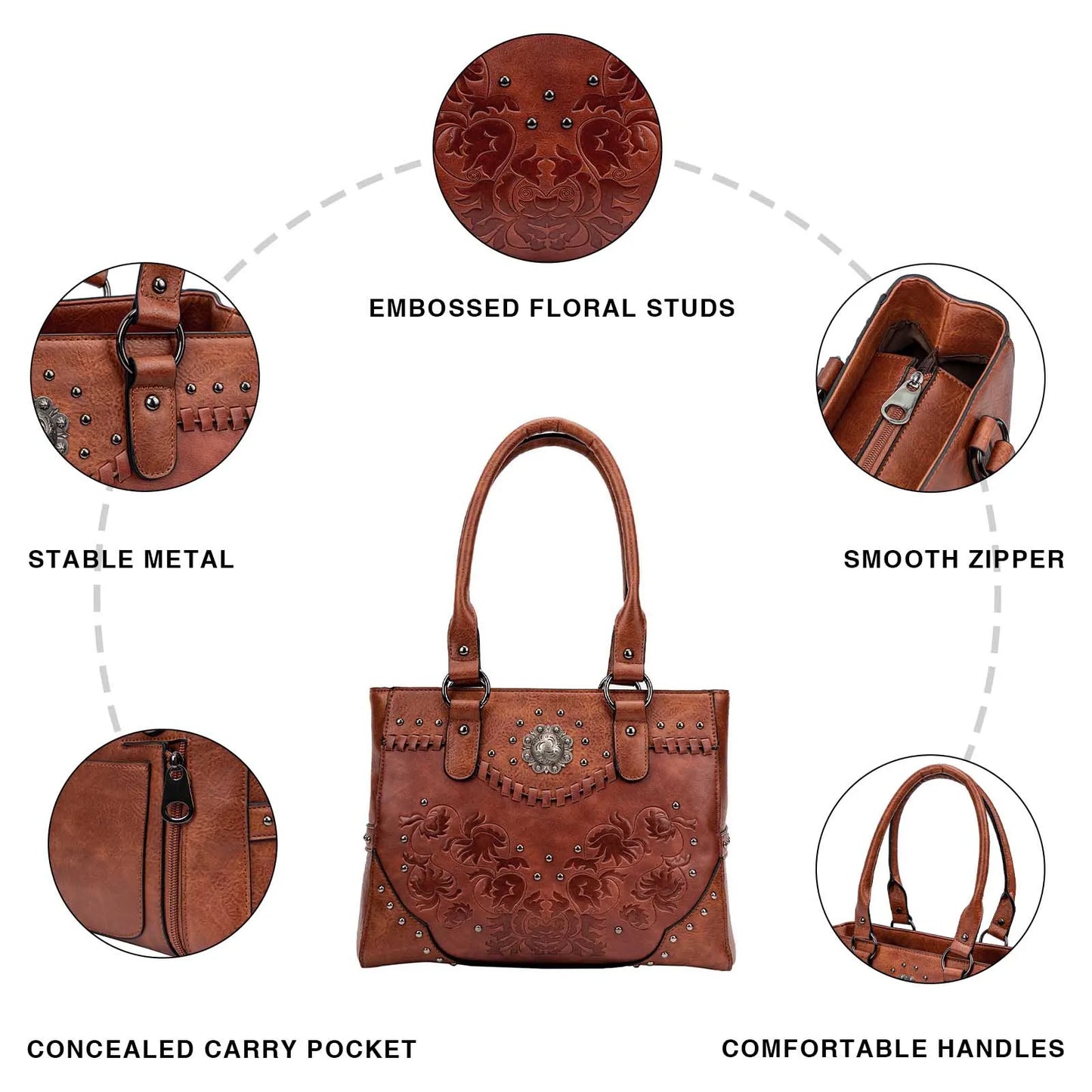 Celela Shoulder Bags for Women Tote Bag Large Ladies Quality Leather Vintage Western Purse Embossed Concho Studs Handbags
