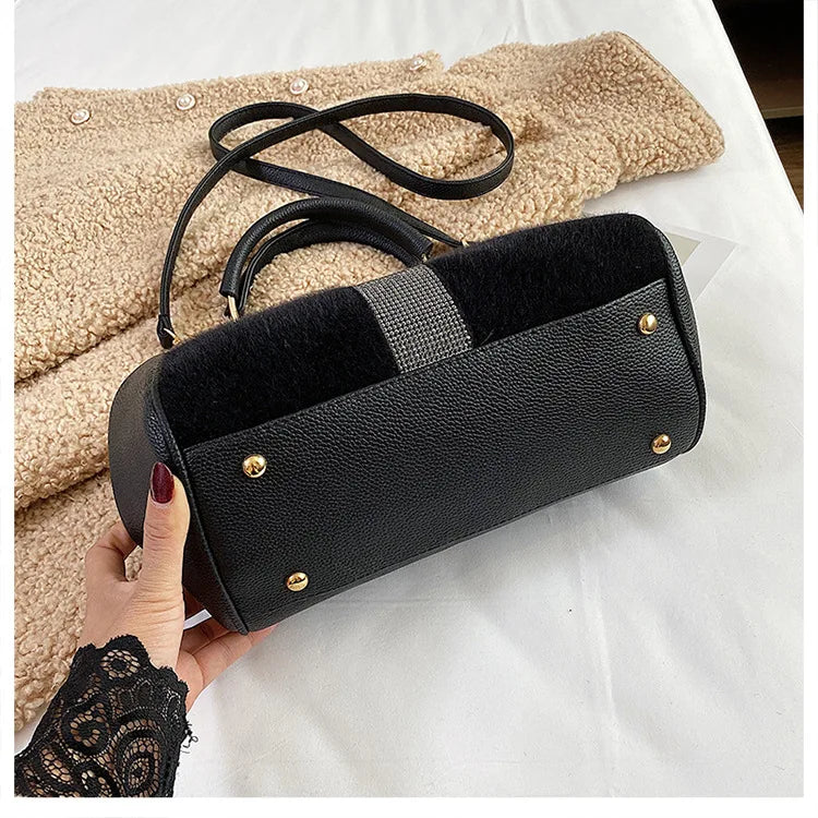 Lady handbags 2025 new set auger fashionable joker imitation horsehair atmosphere one shoulder clip with the bag in bag
